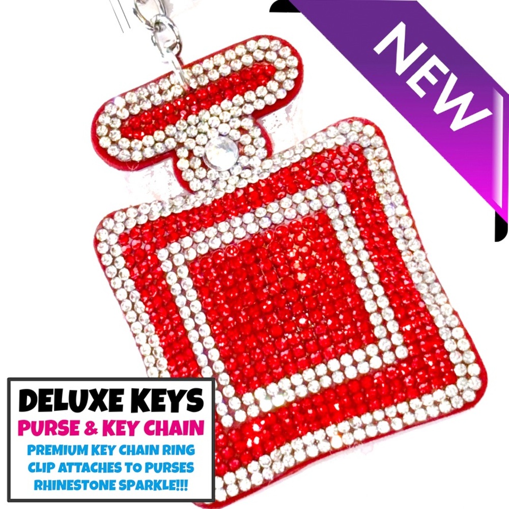 Luxe Keys Rhinestone Keychain- Red Perfume Bottle Large